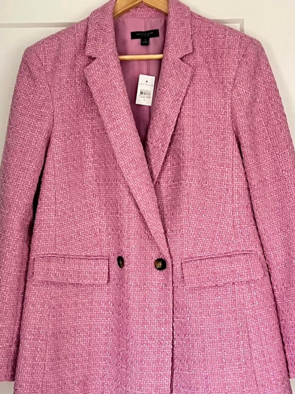 Ann Taylor Pink Textured Tweed Blazer Jacket